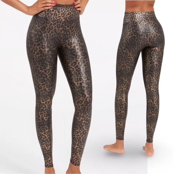 SPANX Luxe Faux Leather Leggings | Leopard Shine | Limited Edition | Size M - Picture 3 of 15